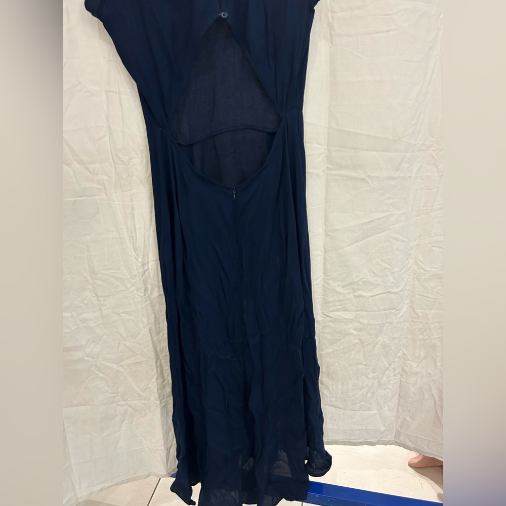 Reformation Navy Blue Flowing Short-Sleeve Dress - Picture 6 of 10